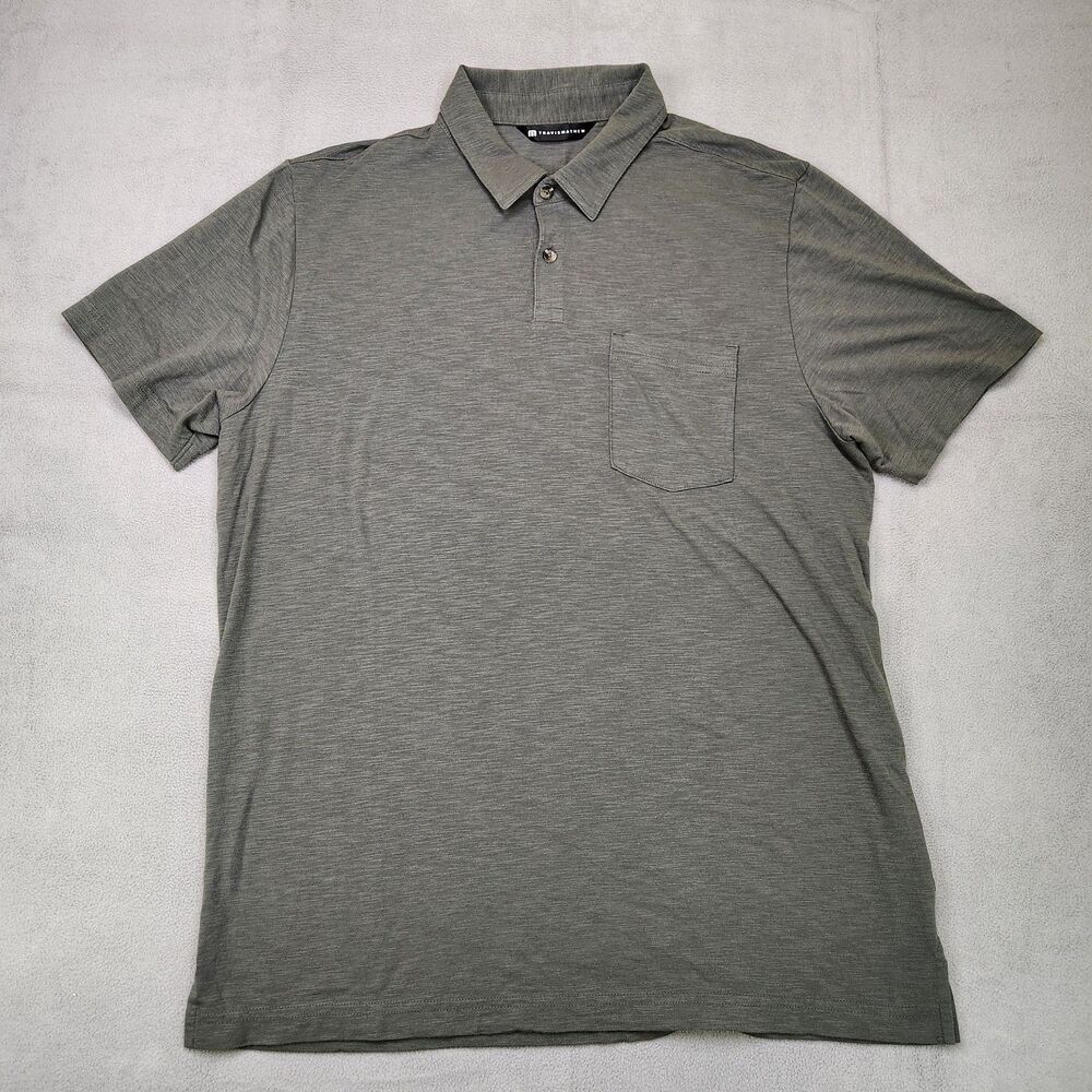 Travis Mathew Polo Shirt Men L Gray Short Sleeve Pocket Stretch Performance Golf